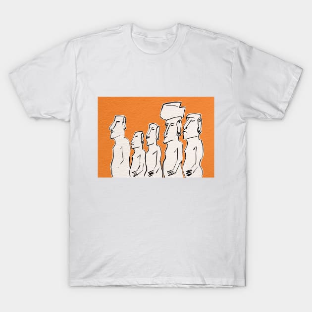 Moai statues in ink T-Shirt by Aidi Riera